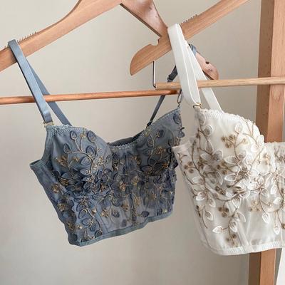 Sutiã bordado tridimensional sexy renda espinha de peixe espartilho alargado com aro de aço 2/1 meia xícara bralette roupa íntima