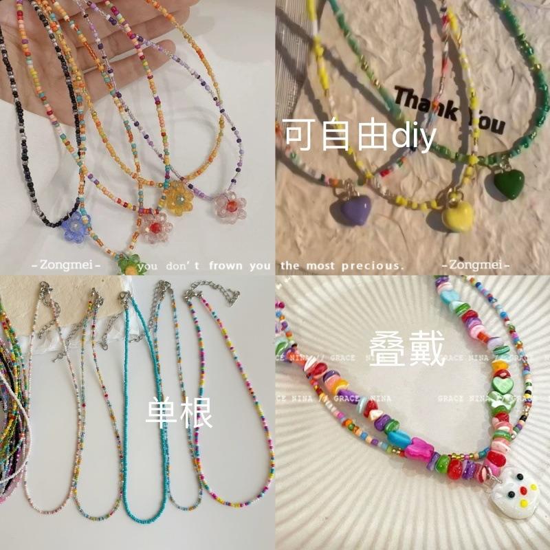 Mori sweet girl style DIY colored rice beads necklace female dopamine millet beads beaded neck chain necklace