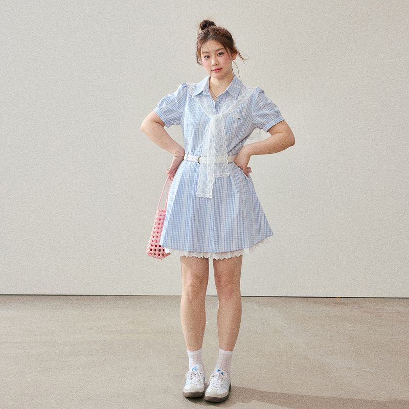 

Zhang Ren Plus Size Women s Clothing Fat Sister mm Slim Looking Elegant Dress Vitality Light Work Preppy Style Plaid Shirtdress Belt F
