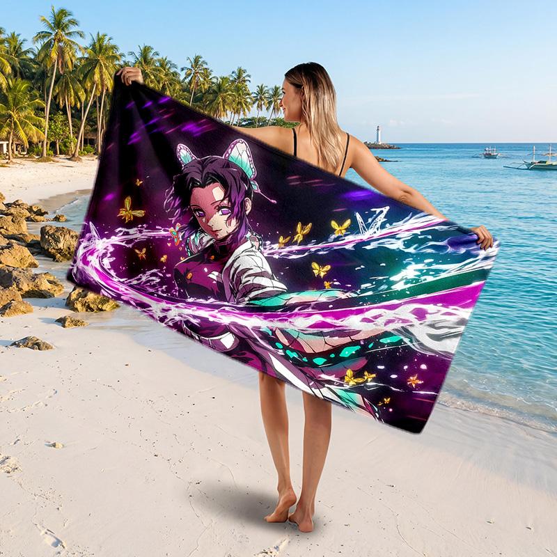 Demon Slayer Printed Swim Towel, Portable Water Absorbent Towel for Beach Camping Daily Bathroom Use