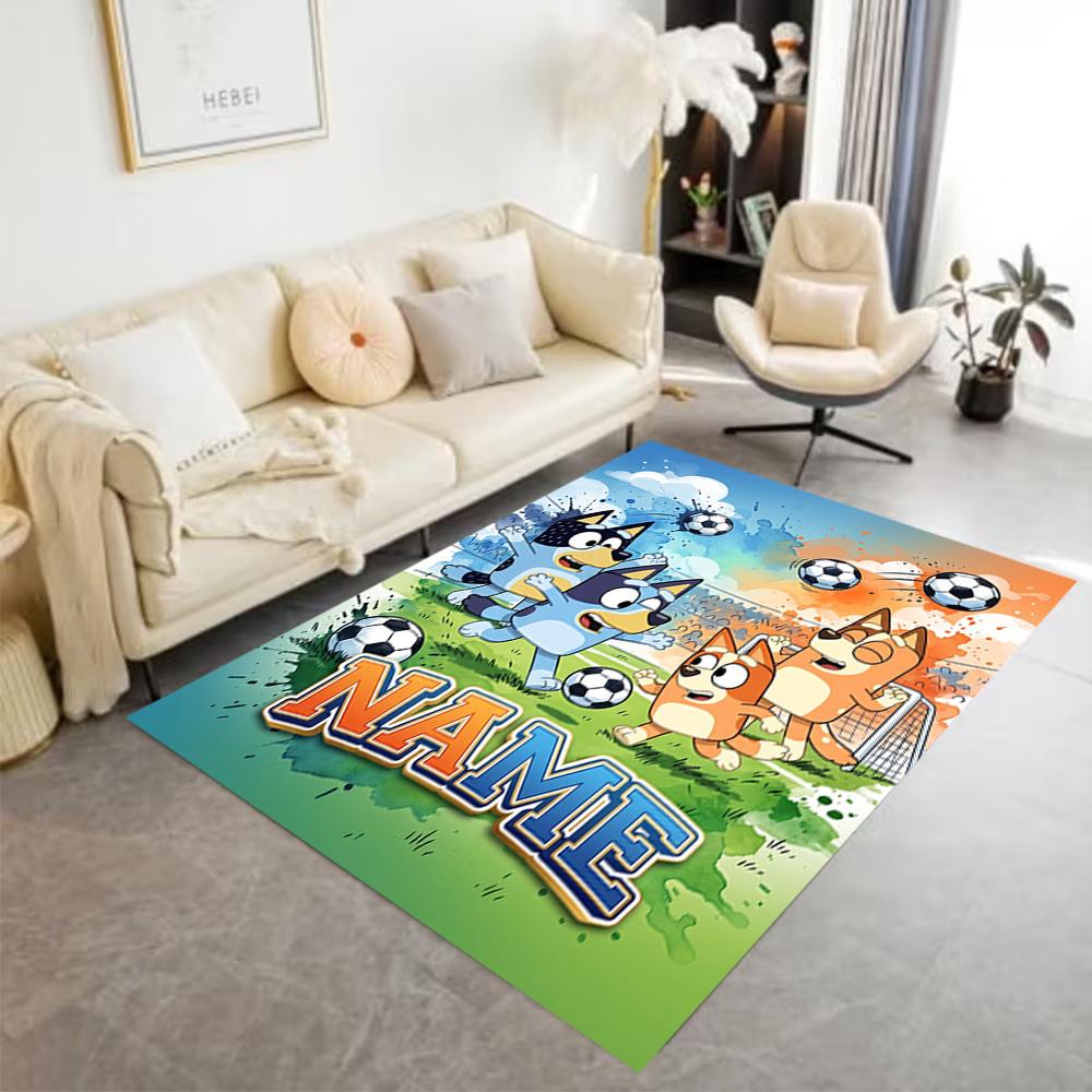 Soccer Fun Bluey Customize Your Name Area Rug Design for Bedrooms Dining Room Living Rooms Foyer Antislip Carpet Office home decor Wedding Party Gift