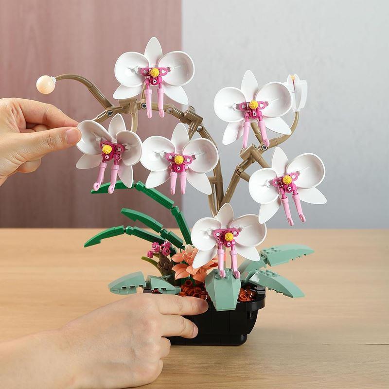 Construction Blocks Flower Orchid White Bouquet in a Pot Set 581 Pieces
