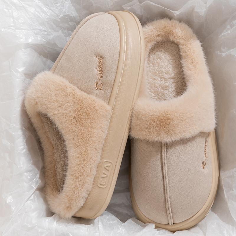 New Winter Warm Couple Style Concise Fluffy Slippers Women Men Non-slip Soft Cosy Slides Indoor Mule Ladies' Home Cotton Shoes