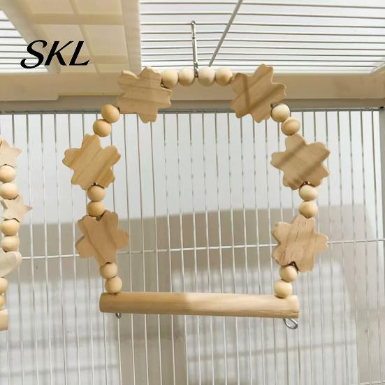 Parrot Climbing Toy Swing Perch, Solid Wood Perch Pole, Wooden Blocks And Beads Arch, Unpainted Bird for Small Medium Parrots with