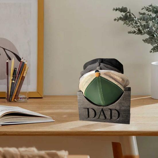Wooden Hat Holder Dad Letter Engraved Men Hat Holder Baseball Hat Rack Stand Organizer Hat Box Gift Dad Grandpa Father's Day Gift