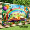 Fundal Photo Booth Carte și Creion Curcubeu, Decor Petrecere Prima Zi de Școală