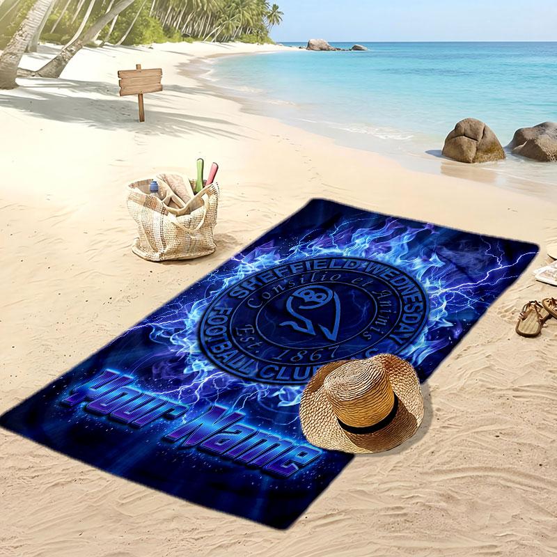 Telo Mare Personalizzato Stampato Sheffield Wednesday FC Logo Calcio Supporto Nome Personalizzato Testo Asciugamano Assorbente Per Sport Viaggio Regalo Speciale