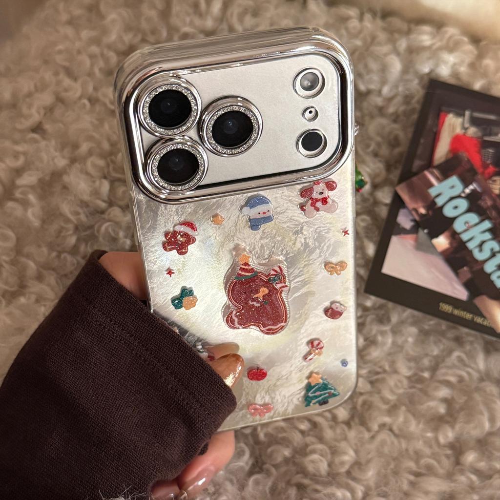 Glitter Gingerbread Man Phone Case Suitable for 17promax Lens Film for Iphone15 Christmas Tree Lanyard 13 Stereo 16