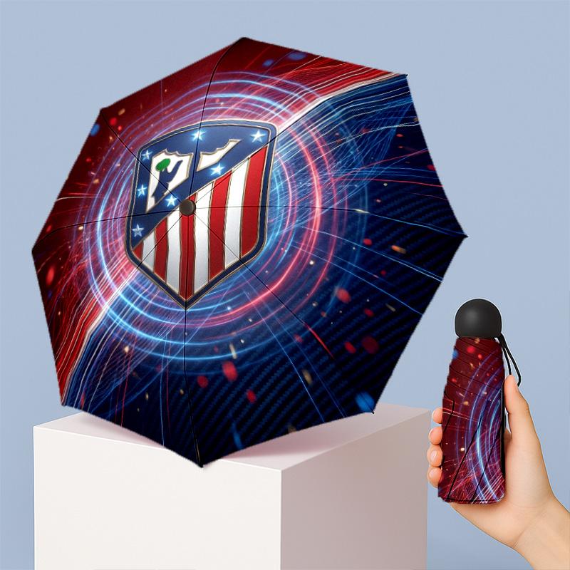 Atletico Madrid Pattern Printed Mini 5 Folds 8 Ribs Compact Umbrella Windproof Waterproof Lightweight Portable Folding