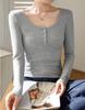 Spring Long Sleeved Slim Fit Base Shirt Button Down T-shirt Top For Women