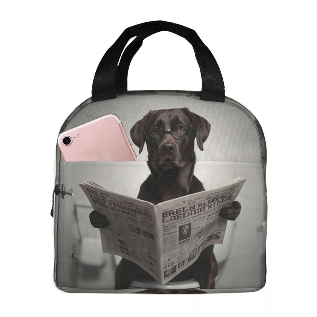 Chocolate Labrador Reading A Newspaper Insulated Lunch Bag for Women Kids Portable Food Boxes Thermal Lunch Box Tote