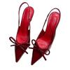Wedding shoes high heels women's spring 2025 new bag head pointed head thin heel bow French temperament single shoes red
