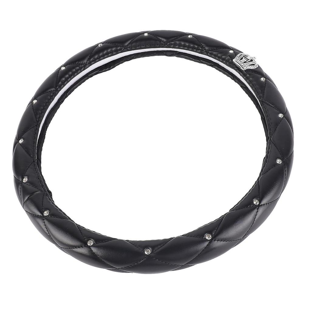 Car Steering Wheel Cover Black Crown Crystal Style Anti Slip Steering Wheel Protector for 38cm Steering Wheel