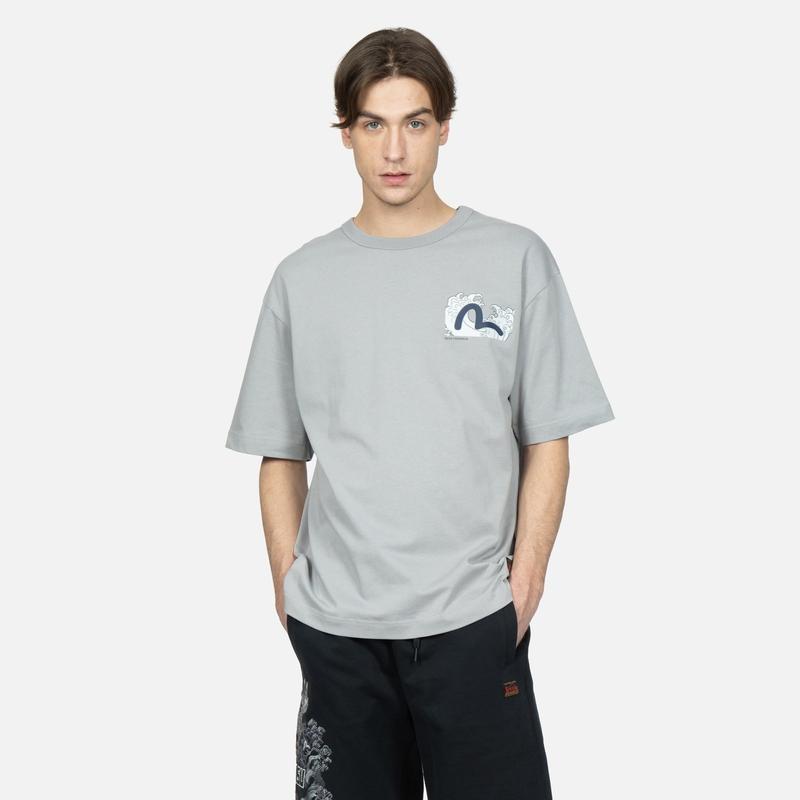Evisu Seagull Wave Samurai Print Short Sleeve T-Shirt Men T-Shirts 2ESHTM3TS573RXCT