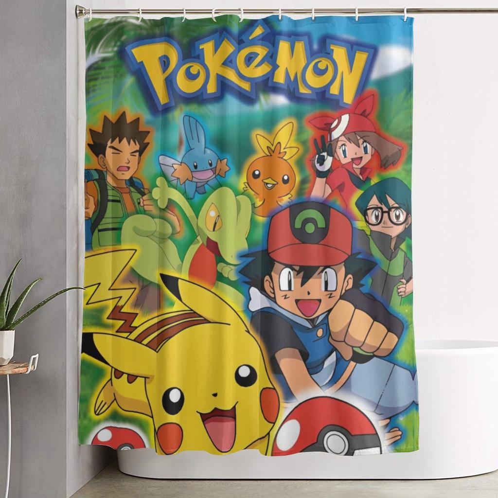 Kreslené postavičky Pokémonů Squirtle Sprchový závěs pro koupelnovou výzdobu Lehké sady sprchových závěsů 60X72 palců s háčky