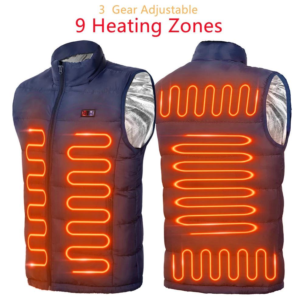 Men's Plus Size USB Heating Vest - Thickened, 9-Piece, Cross-Border, Ideal for Autumn & Winter