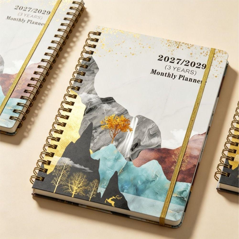 Flower Theme Cover 3-Year Plan Book Spiral Bound Multi-Year Agenda Notepad  School Supplies