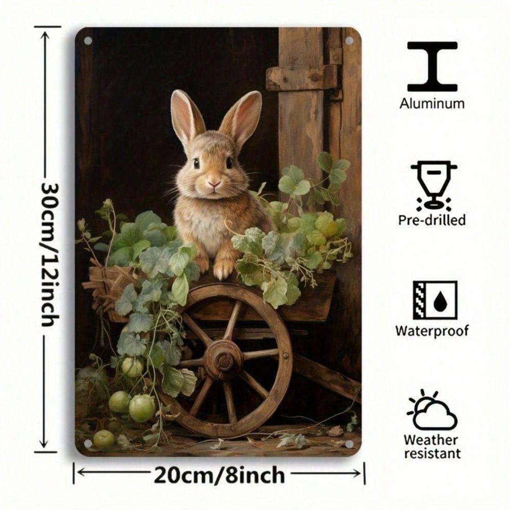 Vintage Easter Rabbit Metal Wall Art, Rustic Decor for Living Room