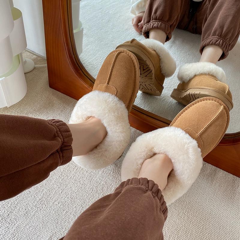 Fur integrated snow boots women's winter velvet thickened bottom fluffy bread one pedal cold-resistant Northeast cotton shoes