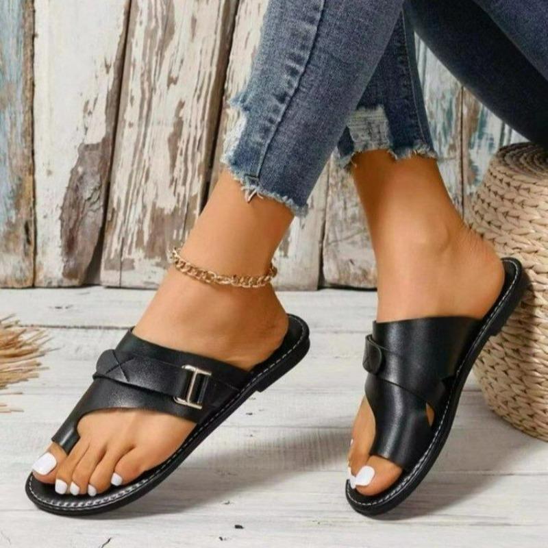 Large size flat slippers women's summer cover toes round head explosion sandals women