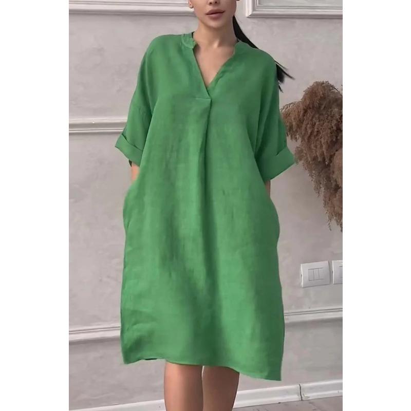Summer Women's Dress Plus Size Solid Colour Casual V-Neck Elegant Long Dresses