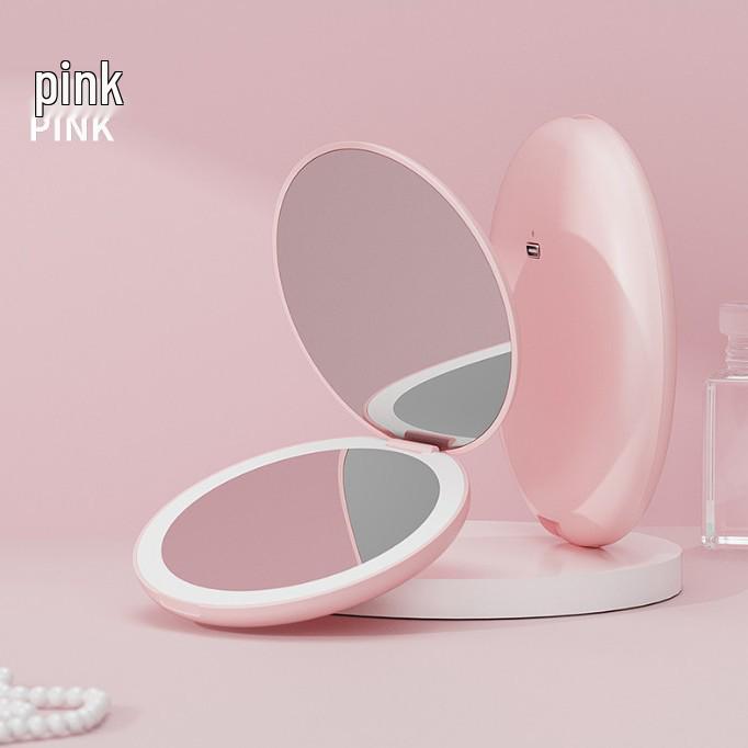 Compact Rechargeable Cosmetic Bag with LED and Foldable Handheld Makeup Mirror for Female Students