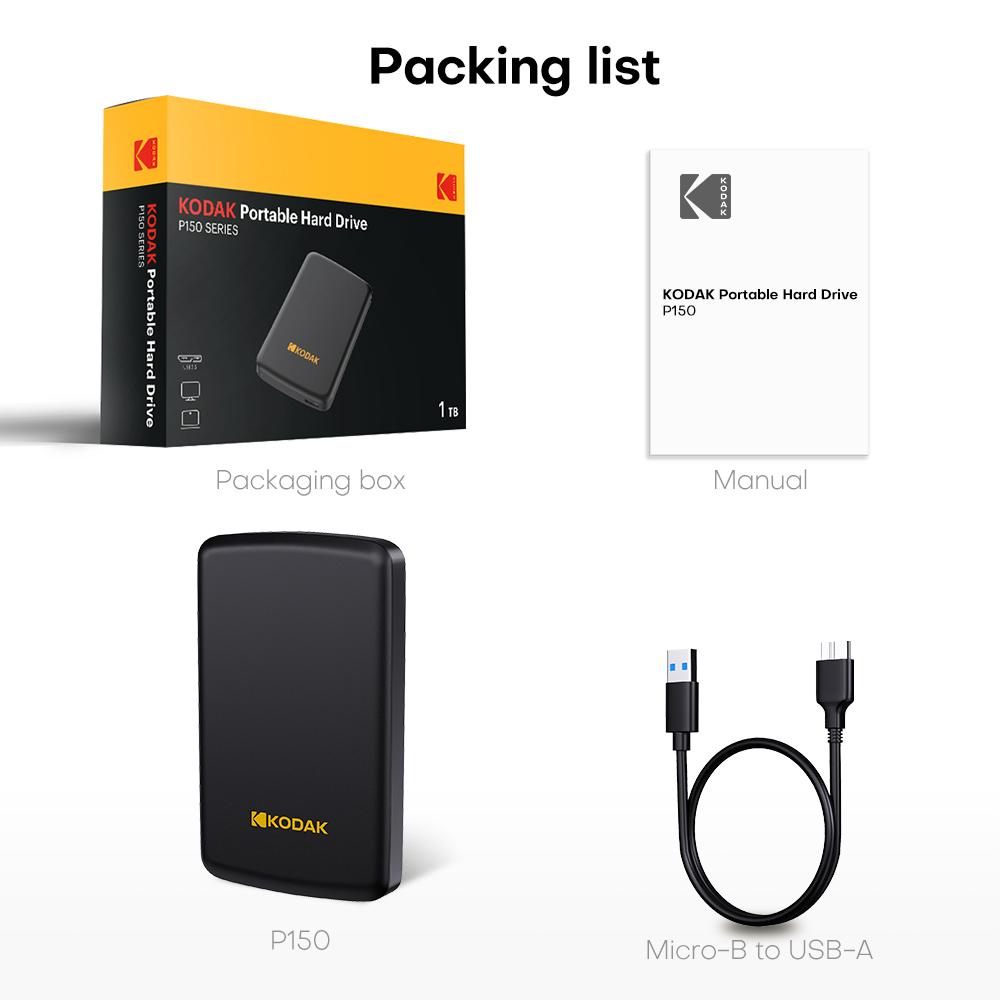 KODAK P150 500GB/1TB 2.5'' Portable External HDD USB 3.0 5Gbps Gaming Storage Disk Compatible for Laptop & Desktop