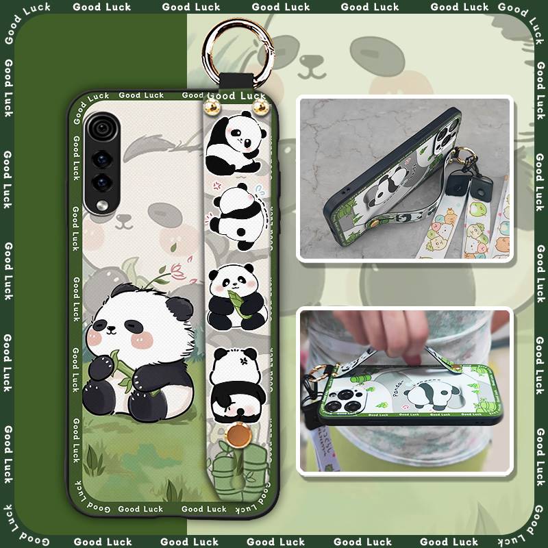 Shockproof Wrist Strap Phone Case For LG Velvet 4G/5G Silicone Soft case Durable Kickstand Cartoon Lanyard Panda Ring