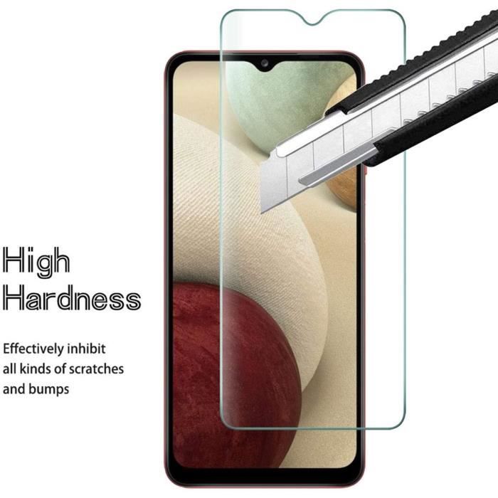 2 Pack pour Samsung Galaxy A12 6.5" Verre trempé Protection écran + 2 Pack Verre Trempé Caméra Arrière Protecteur Anti Rayure