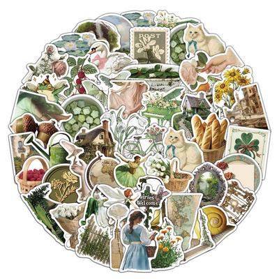 American Pastoral Retro-Style 50-Piece Decorative Stickers for Phone Cases