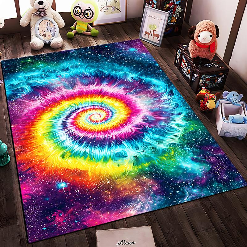 Colorful Galaxy Spiral Pattern Carpet with Cosmic Tie-Dye Design Suitable for Use As an Anti-slip for Living Room Bedroom Sofas