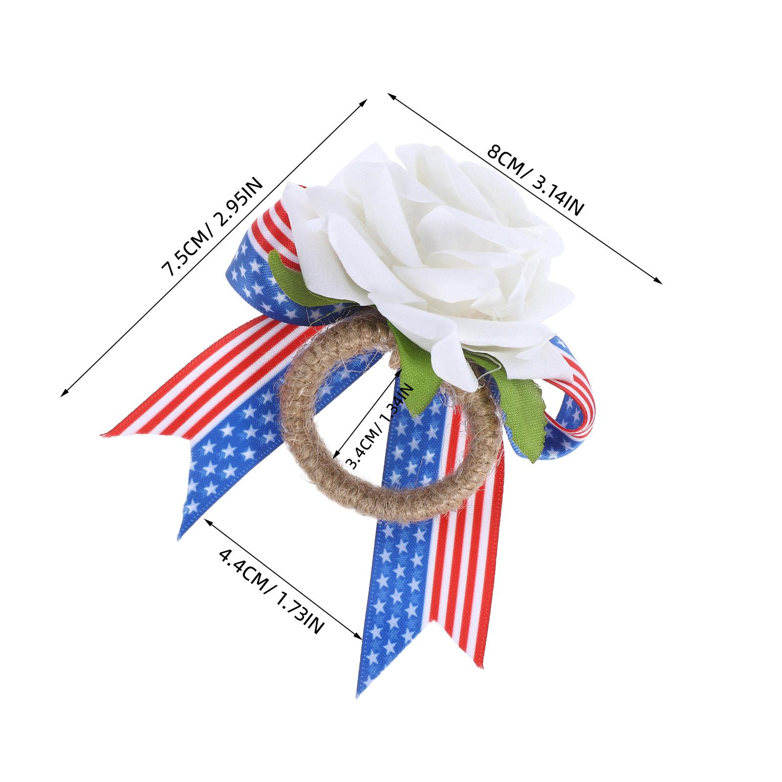 

Independence Day Napkin Ring Holder Patriotic Rustic Jute Rope Cloth Design with Artificial Rose Farmhouse Decor Party Serviette белый