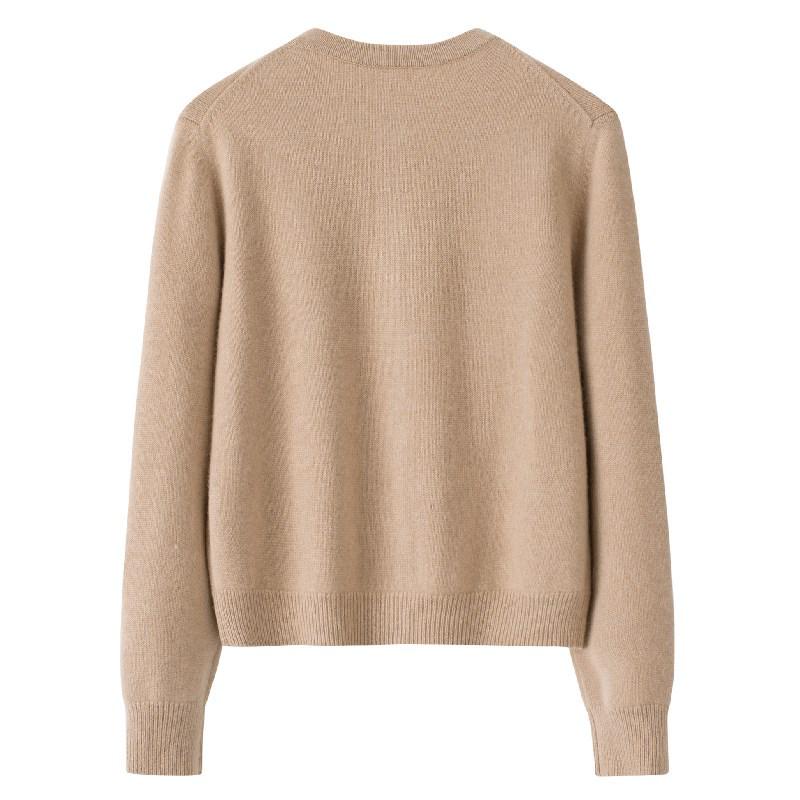 2025 Women's Cashmere Openwork Flower Cardigan - Solid Color, Round Neck, Long Sleeve, Warm Sweater