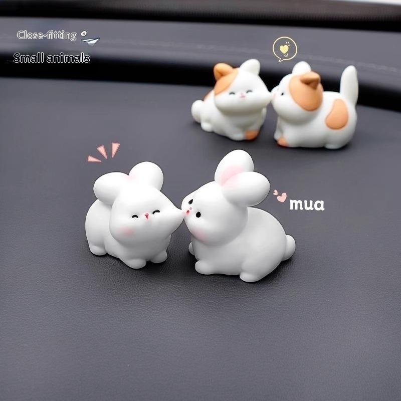 Cute Mini Cartoon Kissing Rabbit Cat Frog Car Ornaments Smooth Surface For Car Dashboard Home Desktop Decor
