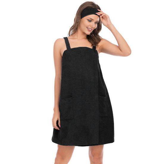 Women's Bath Towel Wrap Spa Body Wrap with Straps And Pockets Adjustable Closure Shower Robe Towel with Facial Headband