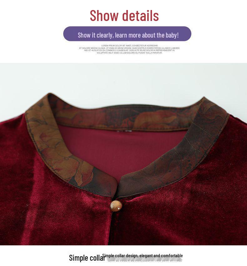 Women's Gold Velvet Long-Sleeve Shirt - Thick, Loose Fit for Middle-Aged & Elderly, Ideal for Spring & Autumn