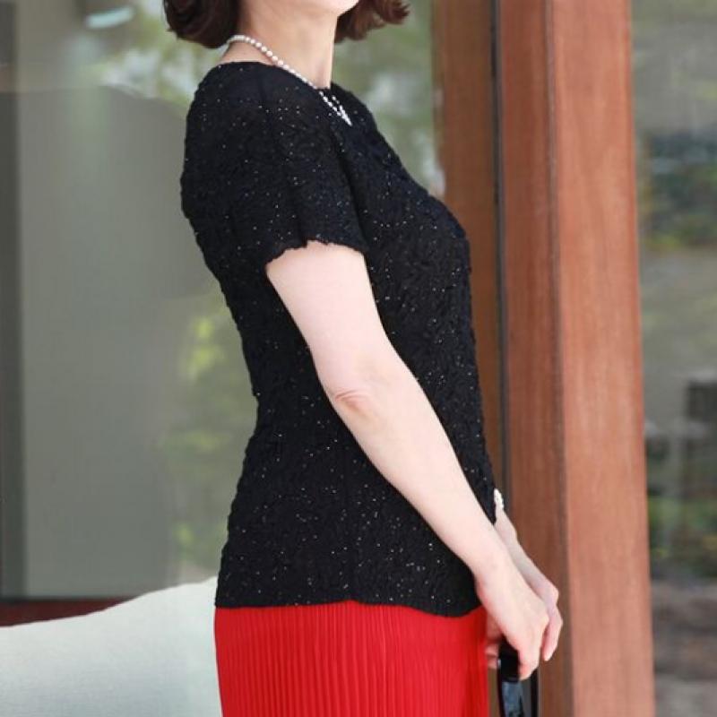 Shiz Madam Top For Mom Shine Pearl Pleats 50s T57108