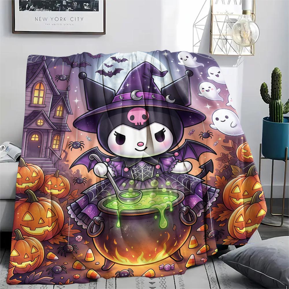 1PC Kuromi Print Flannel Blanket, High quality All Seasons, Home Decor, Warmth and Comfort, Perfect for Christmas Gifts