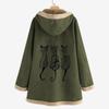 Women Vintage Cat Print Fleece Hooded Zipper Plus Size Long Sleeve Thick Coat