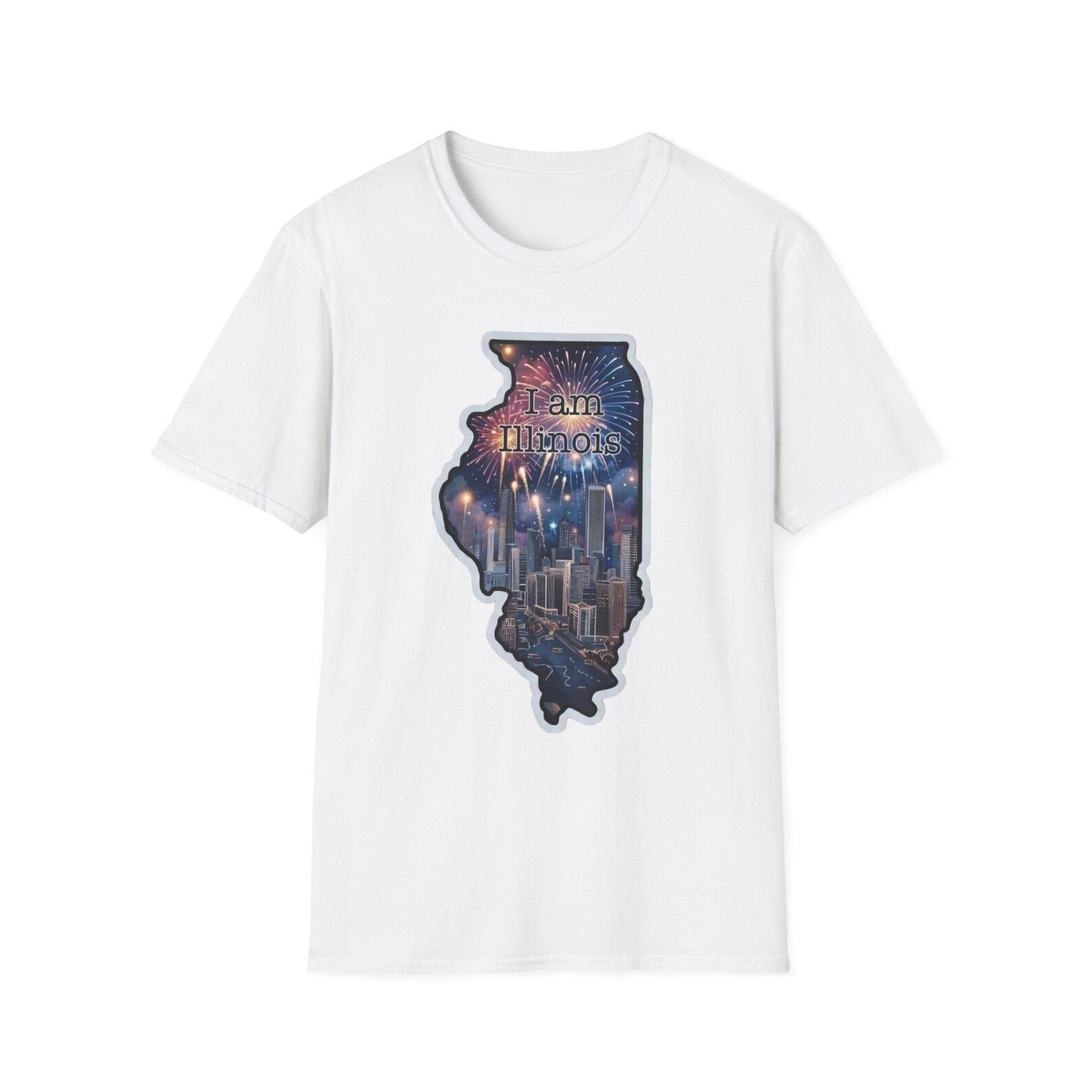 Illinois Skyline State Map T-Shirt | Chicago Night Cityscape, I Am From Design 2XL