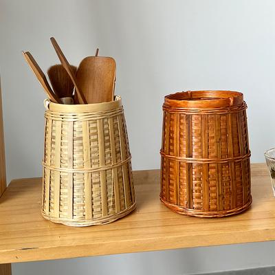 Handmade Bamboo Bamboo Storage Basket Chinese Zen Tea Ceremony Tea Room Pen Holder Desktop Storage Antique Shooting Props