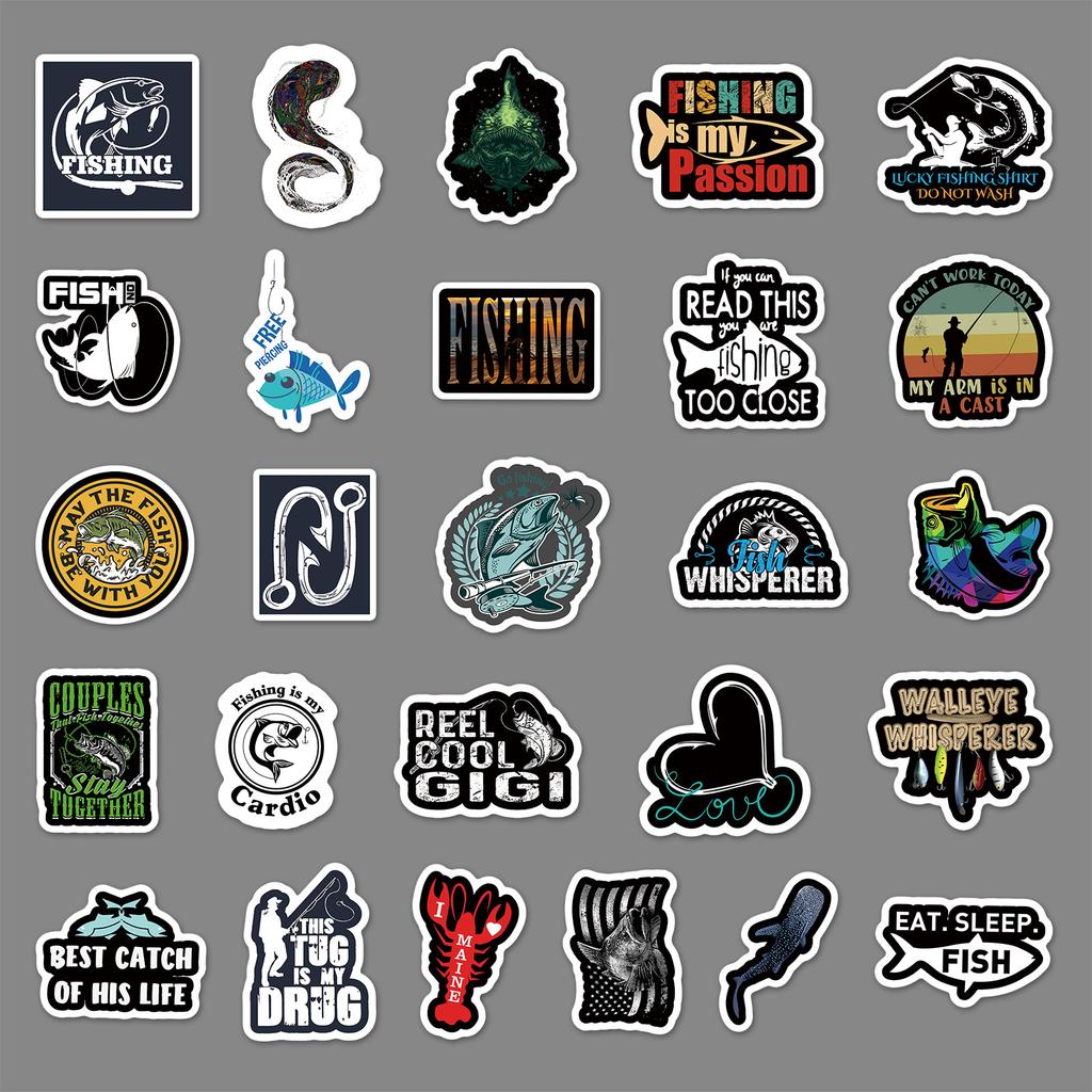 51 Photos Fishing and Sea Fishing Series Cartoon Creative Suitcase Laptop Car Stickers Waterproof Decorative Stickers