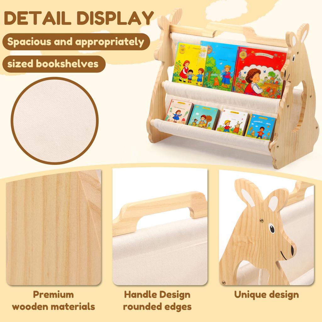 Kids Bookshelf Wooden Montessori Bookshelf with Carry Handle Toddler Picture Book Storage Rack Multi-Layer Storage Bookshelf