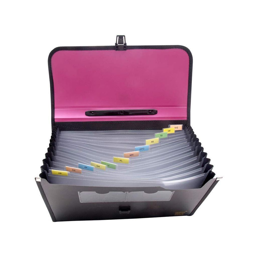 @ Plastic File Folder Expanding Bag With Handle Pink & Black Colour H971 MJ-551-60%OFF