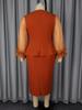 Plus Size Elegant Waist-Cinched Ruffle Dress with See-Through Sleeves - Slimming, Hip-Hugging, Perfect for Formal and Commuting Occasions.
