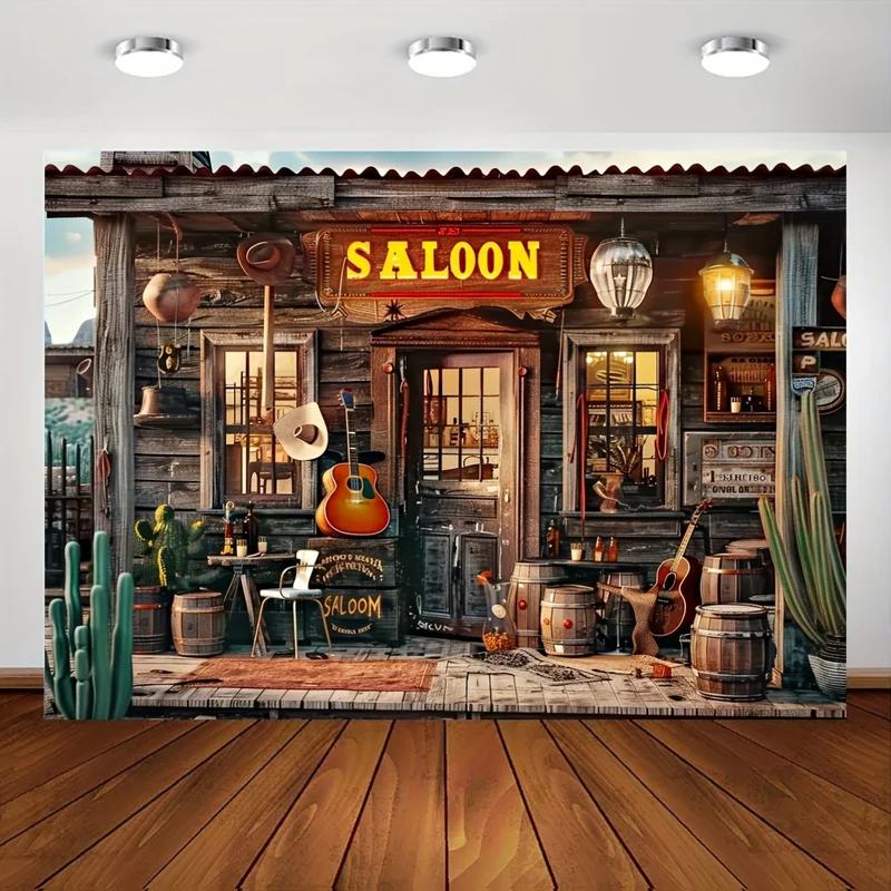 1 piece, 2D flat, Western bar-themed photography backdrop - multi-functional retro cowboy ranch-themed studio backdrop, wsj 47.2x31.5inch/120*80cm