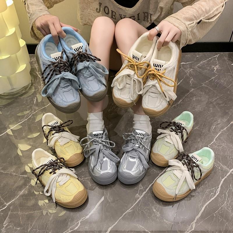 Fashion 2025 Spring Womens Mesh Hollow Sports Shoes Cute Thick Sole Breathable Shoes Leisure Sports Skateboard Tennis zapatos mujer