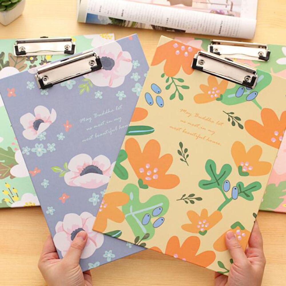 Floral Print Paper Clipboard Office School Supplies Folder File Organize Holder A4 File Clip Board Flip Writing Pad-Horizontal