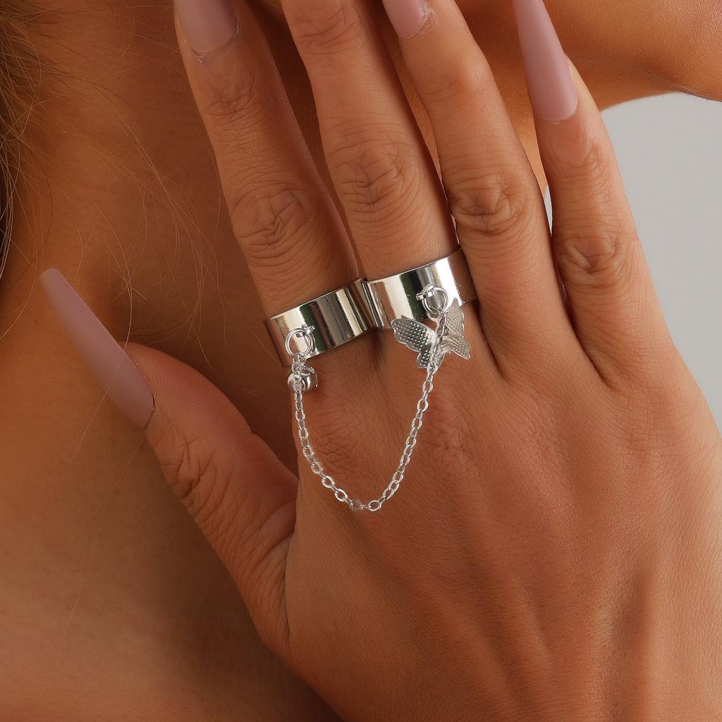 Accessory Rings Double Ring One-Piece Ring Butterfly Jewelry, Punk Opening Adjustable Ring