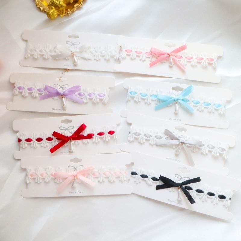Elegant Lace Collar Necklace Maid Neck Collar Bowknot Lace Choker Necklace Chain Choker Suitable for Cosplay and Parties